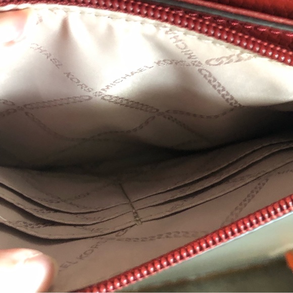 Michael Kors Bedford Pebbled Leather Chain Crossbody Convertible Red Bag EUC - Picture 9 of 15